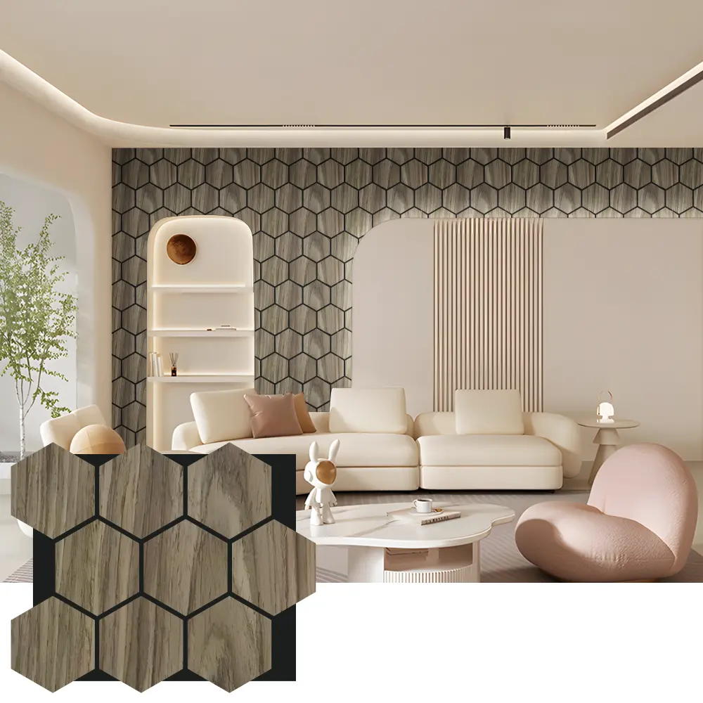 Hexagon akoestische houten wandpanelen voor interieurontwerp