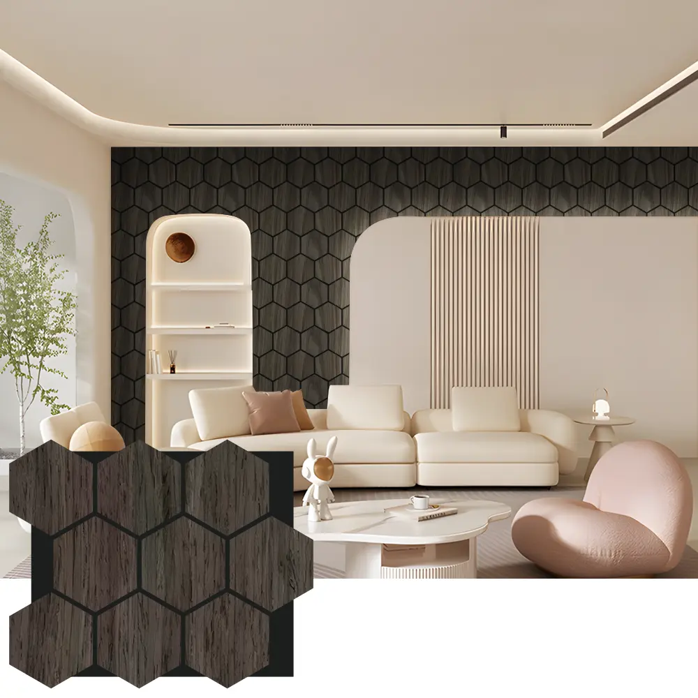 Hexagon akoestische houten wandpanelen voor interieurontwerp