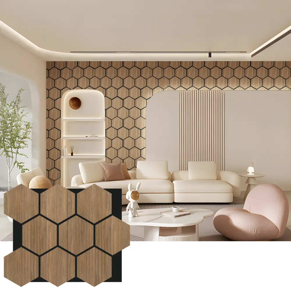 Hexagon akoestische houten wandpanelen voor interieurontwerp