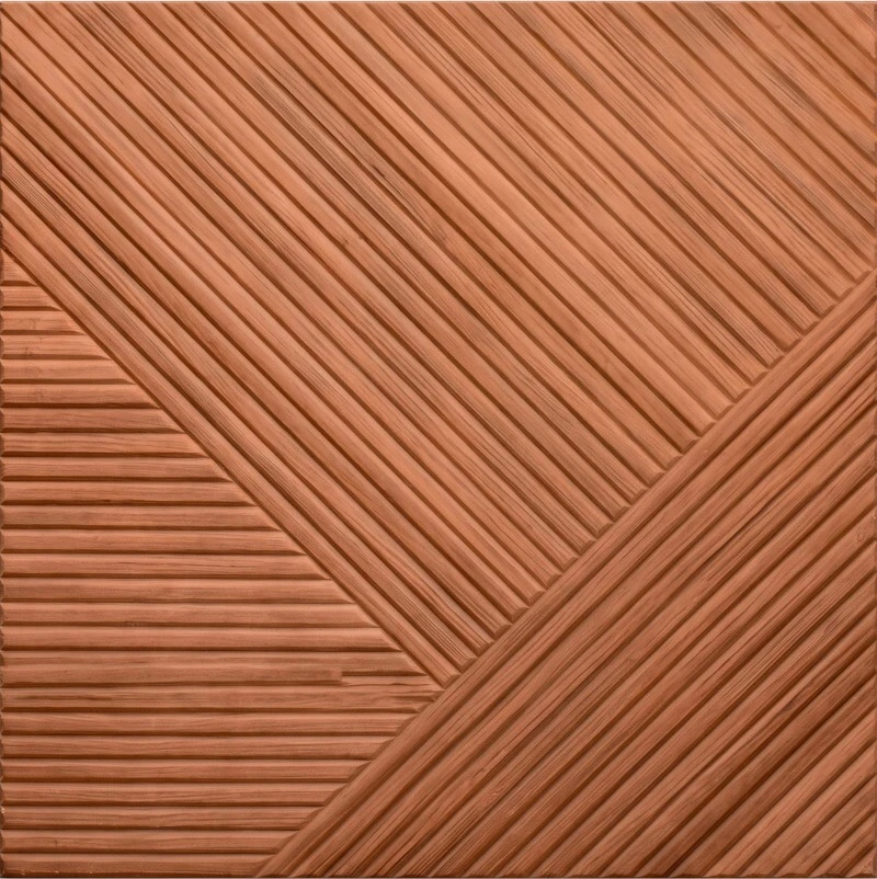 Wonear 3D UV-geprint gegroefd PET-teak Chevron-paneel Wonear 3D UV-geprint gegroefd PET-teak Chevron-paneel