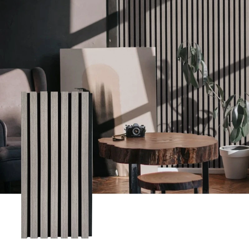 Akoestisch wandpaneel met houten latten voor geluidsabsorptie binnenshuis