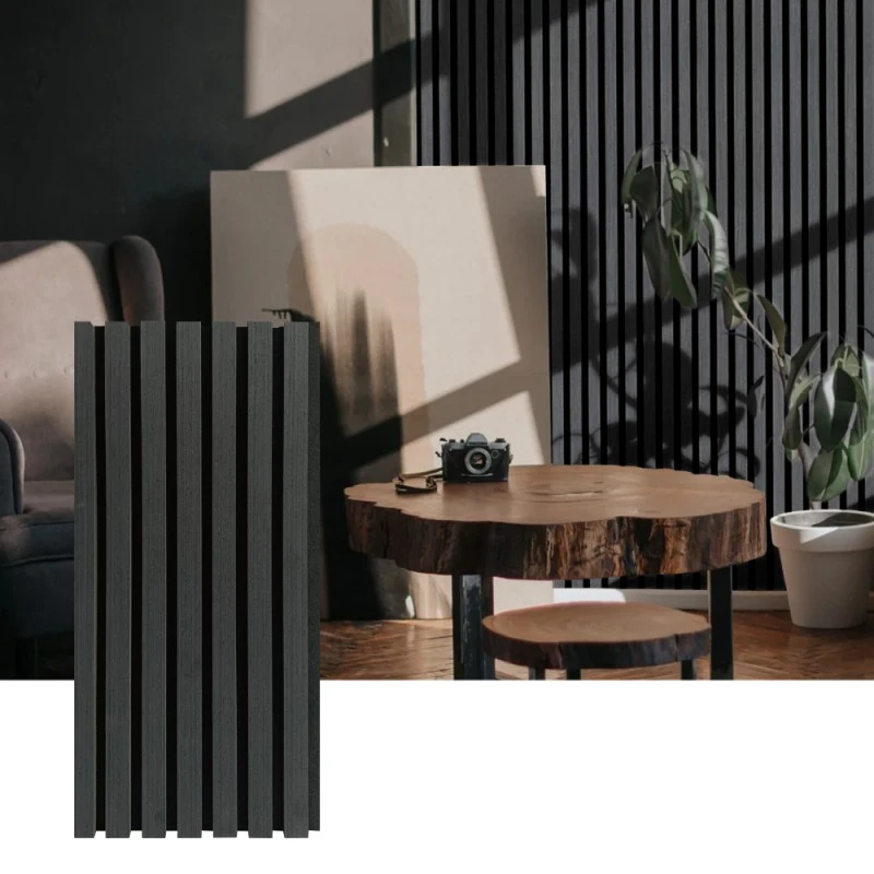 Akoestisch wandpaneel met houten latten voor geluidsabsorptie binnenshuis