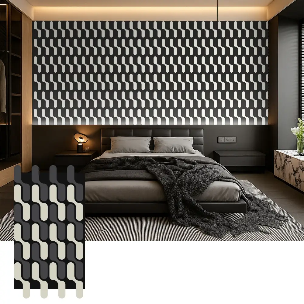 Houten akoestische panelen voor geluidsregeling in de slaapkamer